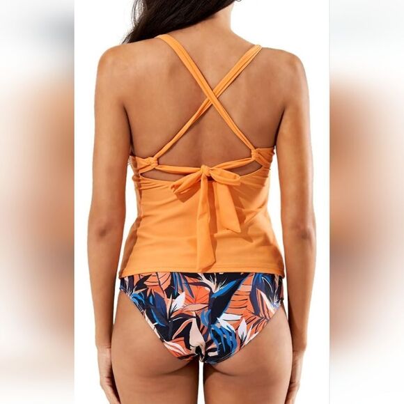 NWT Tankini Top with High Waist Bottoms Cross Strap Tie Back - Picture 2 of 8